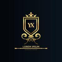 yx brief eerste met Koninklijk sjabloon.elegant met kroon logo vector, creatief belettering logo vector illustratie.