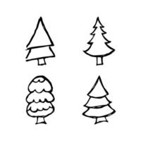 hand- getrokken Kerstmis bomen. reeks van vier monochroom geschetst illustraties van sparren. winter vakantie tekening elementen. vector illustratie