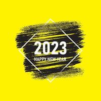 geel kleur gelukkig nieuw jaar 2023 achtergrond met een grunge borstel beroerte vector