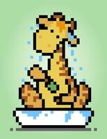 8 bit pixel girafbad. dieren voor spelactiva en kruissteekpatronen in vectorillustraties. vector