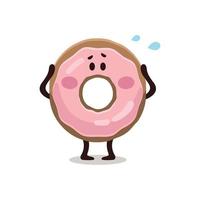 grappig vector tekenfilm vlak tekening kinderen emoji sticker, karakter, banier, mascotte van roze geglazuurd donut in paniek. kleurrijk vlak digitaal vector illustratie