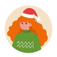 Kerstmis portret van een jong vrouw vervelend een de kerstman claus hoed vector