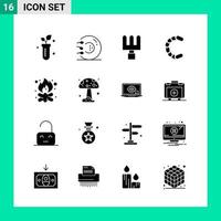 pak van 16 solide stijl icoon set. glyph symbolen voor afdrukken. creatief tekens geïsoleerd Aan wit achtergrond. 16 icoon set. vector