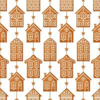 ontbijtkoek. Europese stijl huizen, versierd met glazuur. naadloos patroon in de het formulier van een slinger van traditioneel vakantie koekjes. voor behang, het drukken Aan kleding stof, inpakken, achtergrond vector