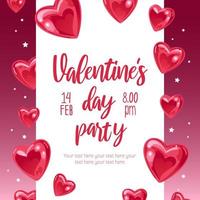 valentijnsdag dag, partij uitnodiging. helder banier met glimmend zoet hartvormig ballon helium. voor reclame banier, website, poster, folder. vector