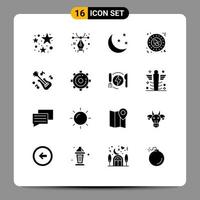 modern reeks van 16 solide glyphs pictogram van motor instrument maan gitaar bord bewerkbare vector ontwerp elementen