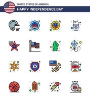 gelukkig onafhankelijkheid dag Verenigde Staten van Amerika pak van 16 creatief vlak gevulde lijnen van vlag ster veiligheid Frisdrank cola bewerkbare Verenigde Staten van Amerika dag vector ontwerp elementen