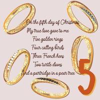 de twaalf dagen van kerstmis. vijfde dag. vijf gouden ringen. vector
