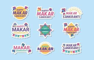 makar sankranti vliegers festival groeten sticker verzameling vector