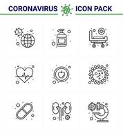 roman coronavirus 2019-nCoV 9 lijn icoon pak voedsel hart zorg gestalte pulse ritme virale coronavirus 2019november ziekte vector ontwerp elementen