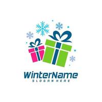 winter geschenk logo sjabloon, geschenk winter logo ontwerp vector