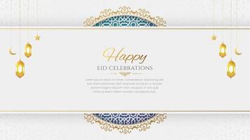 gelukkig eid Islamitisch stijl luxe sier- groet kaart achtergrond met Arabisch patroon vector