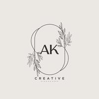 ak schoonheid vector eerste logo kunst, handschrift logo van eerste handtekening, bruiloft, mode, juwelen, boetiek, bloemen en botanisch met creatief sjabloon voor ieder bedrijf of bedrijf.