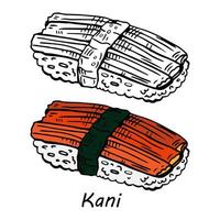 sushi krab stok kani nigiri Aan wit achtergrond vector
