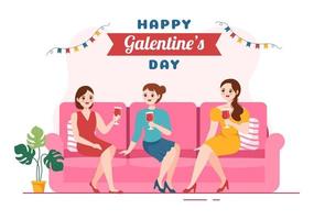 gelukkig van galentine dag Aan februari 13e met vieren Dames vriendschap voor hun vrijheid in vlak tekenfilm hand- getrokken sjabloon illustratie vector