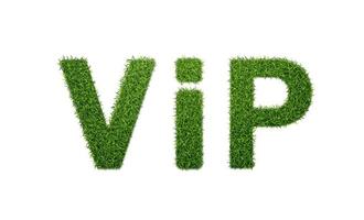 woord vip met gras textuur.groente lettertype. 3d realistisch stijl vector illustratie.