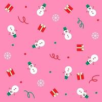 schattig vrolijk Kerstmis sneeuwman hoed sneeuwvlok geschenk doos Cadeau confetti element ditsy schijnen klein stip voorjaar lijn Memphis abstract kleurrijk roze naadloos patroon achtergrond voor Kerstmis partij vector