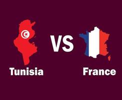 Tunesië en Frankrijk kaart vlag met namen symbool ontwerp Afrika en Europa Amerikaans voetbal laatste vector Afrikaanse en Europese landen Amerikaans voetbal teams illustratie