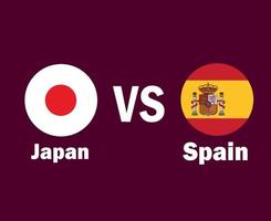 Japan en Spanje vlag met namen symbool ontwerp Azië en Europa Amerikaans voetbal laatste vector Aziatisch en Europese landen Amerikaans voetbal teams illustratie