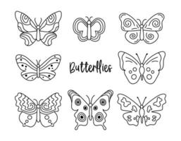 vlinders set. vector verzameling van tekening insecten geïsoleerd. zwart vlinder Aan wit achtergrond. schets ontwerp elementen