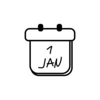 nieuw jaar kalender tekening. flip-off afscheuren kalender met januari 1e datum geïsoleerd Aan wit achtergrond. schattig Kerstmis hand- getrokken vector illustratie, icoon, sjabloon.