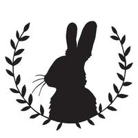 vector tekening, wijnoogst kader met Pasen konijn silhouet. minimalistisch ontwerp, kransen van takken en een silhouet van een konijn