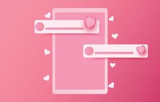 sociale media fotolijst, met 3d hart liefde knop en het verzenden van berichten voor paar, concept chat voor Valentijnsdag, vectorillustratie vector