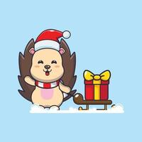 schattig egel draag- Kerstmis geschenk doos. schattig Kerstmis tekenfilm illustratie. vector