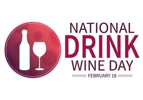 nationaal drinken wijn dag Aan februari 18 met glas van druiven en fles in vlak stijl tekenfilm hand- getrokken achtergrond Sjablonen illustratie vector