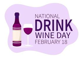 nationaal drinken wijn dag Aan februari 18 met glas van druiven en fles in vlak stijl tekenfilm hand- getrokken achtergrond Sjablonen illustratie vector