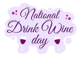 nationaal drinken wijn dag Aan februari 18 met glas van druiven en fles in vlak stijl tekenfilm hand- getrokken achtergrond Sjablonen illustratie vector