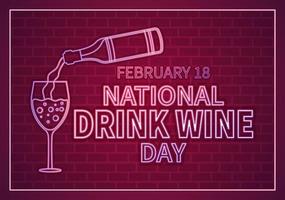 nationaal drinken wijn dag Aan februari 18 met glas van druiven en fles in vlak stijl tekenfilm hand- getrokken achtergrond Sjablonen illustratie vector