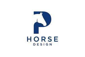 het logo-ontwerp met de beginletter p is gecombineerd met een modern en professioneel paardenhoofdsymbool vector