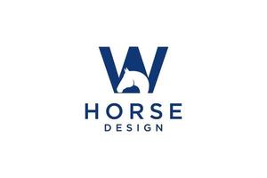 het logo-ontwerp met de beginletter w wordt gecombineerd met een modern en professioneel paardenhoofdsymbool vector