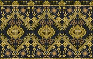 Aziatisch Chinese stijl tribal kleding stof textiel meetkundig patroon gouden kleur concept. ontwerp voor tapijt, gordijn, borduurwerk, kleding, inpakken, batik, behang, achtergrond naadloos vector illustratie