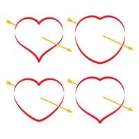 reeks van vier rood harten met pijl. romantisch liefde symbool van Valentijn dag. vector illustratie