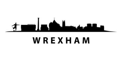 Wrexham horizon stad landschap in Wales. welsh oriëntatiepunten silhouetten in vector grafisch. zwart en wit ontwerp. vlak schets horizon kunstwerk.