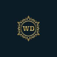 brief wd logo met luxe goud sjabloon. elegantie logo vector sjabloon.