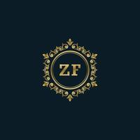 brief zf logo met luxe goud sjabloon. elegantie logo vector sjabloon.