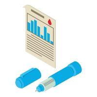 diabetes toezicht houden icoon isometrische vector. medisch lancet en analyse resultaat vector