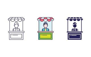 Mens kiosk lijn en glyph icoon geïsoleerd Aan wit achtergrond, jongen kraam vector illustratie verzameling.