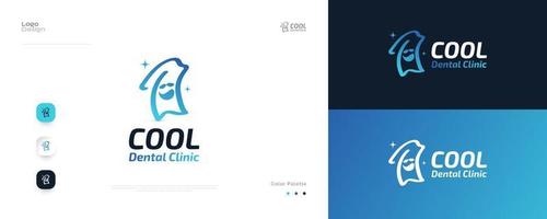 koel tand logo illustratie vervelend bril. tandheelkundig kliniek logo of icoon met voering stijl vector