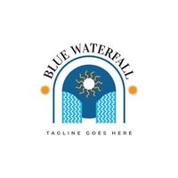 abstract blauw waterval logo met zon. geschikt voor toerisme, park, of reizen industrie logo vector