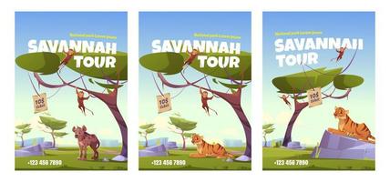 savanne tour poster met Afrikaanse dieren vector