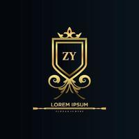 zy brief eerste met Koninklijk sjabloon.elegant met kroon logo vector, creatief belettering logo vector illustratie.