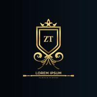 zt brief eerste met Koninklijk sjabloon.elegant met kroon logo vector, creatief belettering logo vector illustratie.