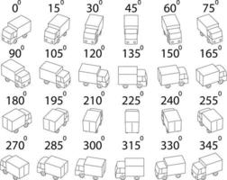 reeks van 24 vrachtwagens van verschillend hoeken. vector