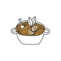 illustratie van Koreaans ramen in een pot. noedels met ei, kip, noch ik bladeren in een schaal. tekening Aziatisch voedsel vector