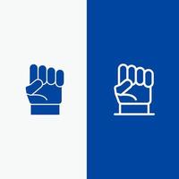 vrijheid hand- menselijk macht sterkte lijn en glyph solide icoon blauw banier lijn en glyph solide icoon blauw banier vector