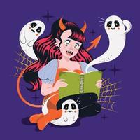 duivel meisje karakter lezing een boek vector